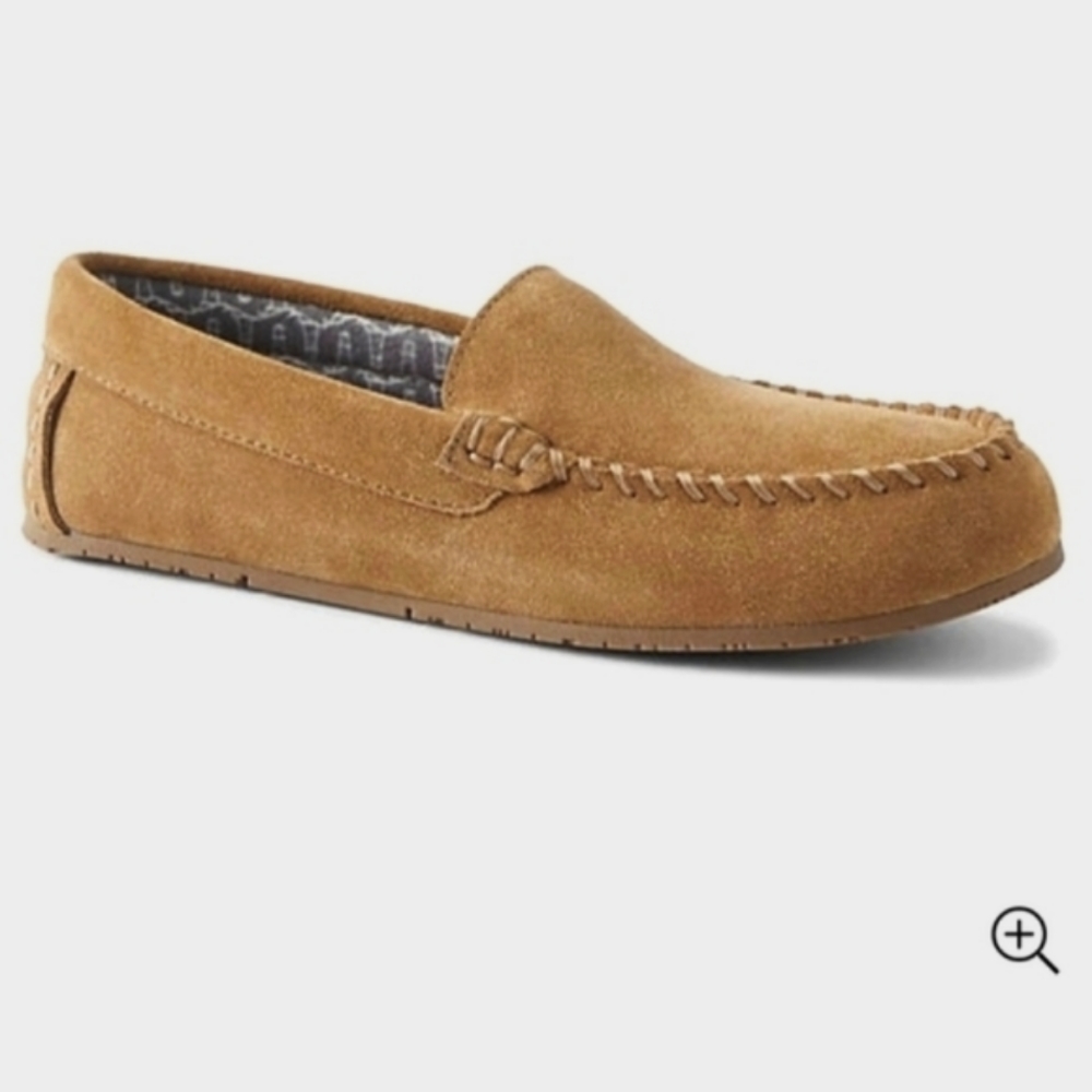 Lands End Women's Leather Moccasin Slippers Flannel Lined Size 10 New